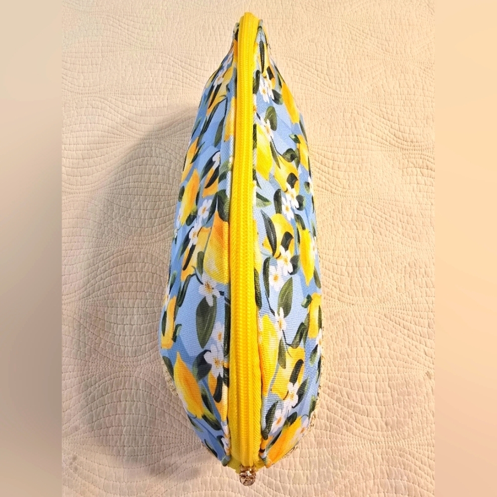 Lemon Floral Cosmetic Bag with Woven Base - Picture 4 of 8